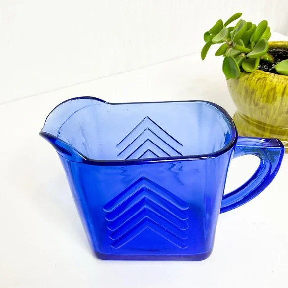 VINTAGE Cobalt Blue Depression Glass Creamer & Sugar Set Retro Art Deco - Picture 11 of 11